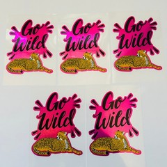 Vintage Y2K Retro Die Cut Prism Glitter Foil Decal GO WILD Cheetah theme 5 pk