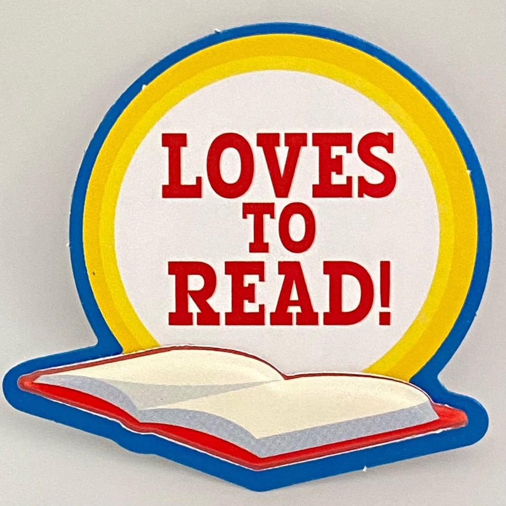 ~NEW~»LOVES TO READ!» Book Red+Yellow+Blue+White School Scrapbooking 3-D Sticker