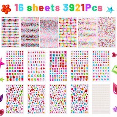 CCINEE 3921pcs Gems Stickers for Crafts, 16 Sheets Self Adhesive Multicolor