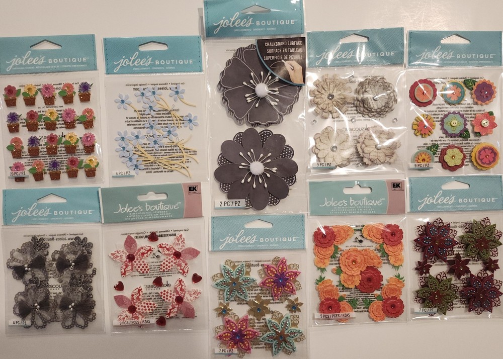 Lot Of 10 JOLEE’S BOUTIQUE Dimensional Scrapbooking Stickers FLOWERS FLORAL