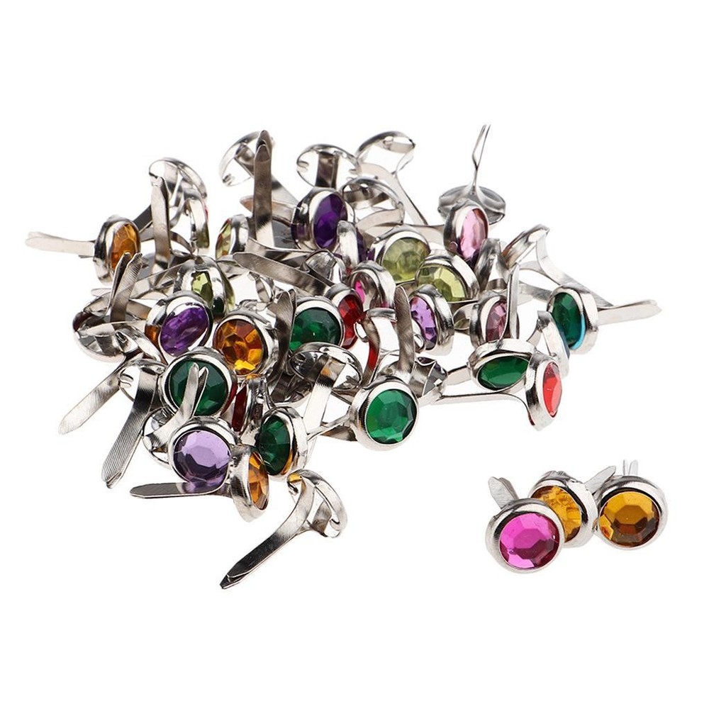 50pcs Decorative Rhinestone Head Metal Brads Paper Fastener for Scrapbook option