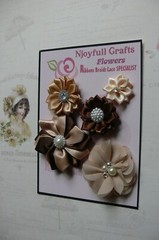 CHAMPAGNE LATTE BROWN 5 Flower Mix Organza Satin Handmade 25-60mm NJC HMI-1
