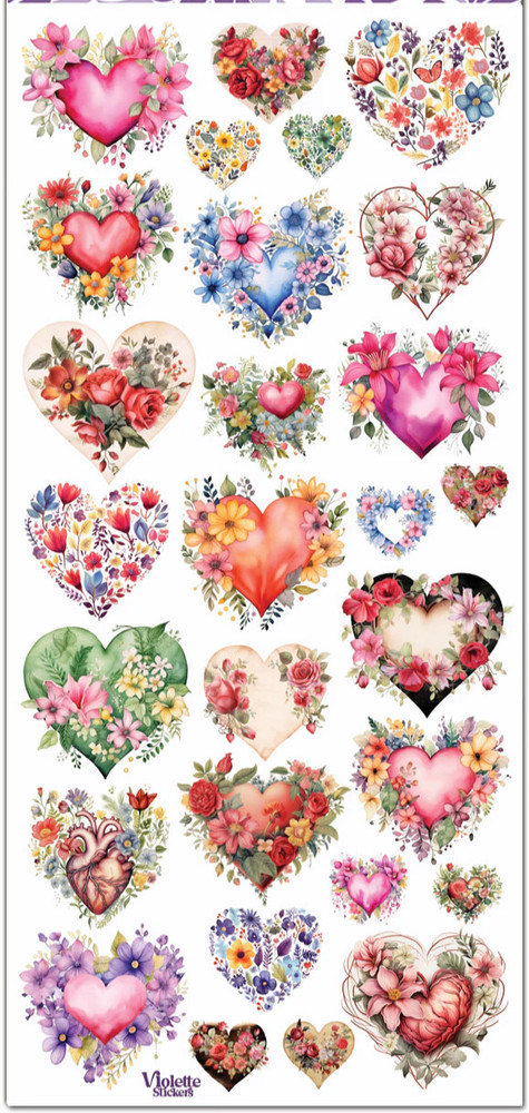 Violette Stickers Floral Hearts Valentine’s Day Cupid Crafts Planner Supply