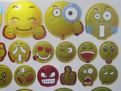 Teaching Tree 202 Fun Silly Expressive Emoji Shiny Gold Stickers 1″, 1/2″ New!