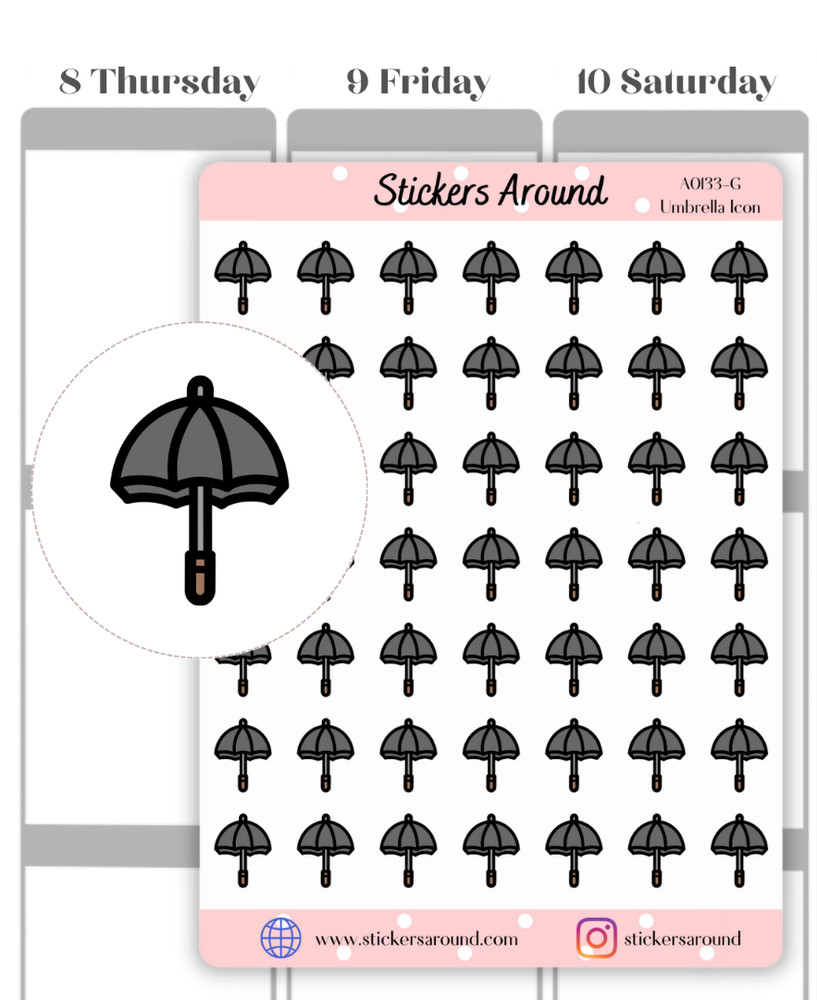 Grey Umbrella Icon Sticker, Weather Stickers for Planner, Calendar and Journal