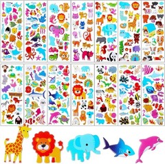 Assorted 3D Animal Stickers for Kids – 14 Non-Toxic Glitter Foam Sheets