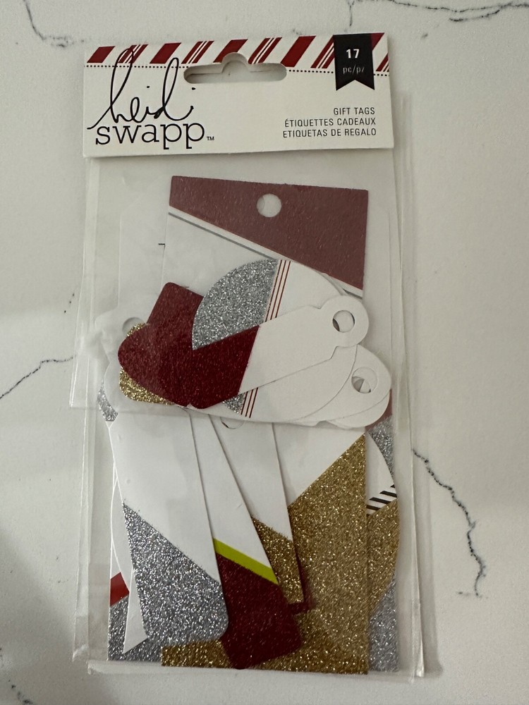 Heidi Swapp Glitter Gift Tags ~ Red/Silver/Gold 17 All Different Shapes/Sizes