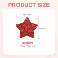 2.2″x2.2″ Star Foam Stickers, 120Pcs EVA Glitters Foam Shape Sticker, Red