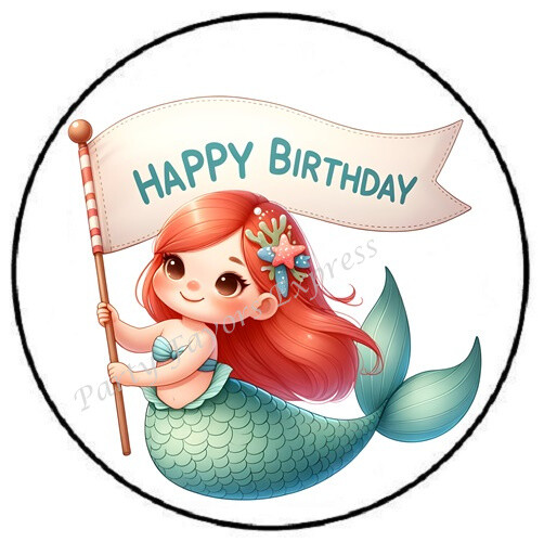 HAPPY BIRTHDAY MERMAID ENVELOPE SEALS LABELS STICKERS PARTY FAVORS