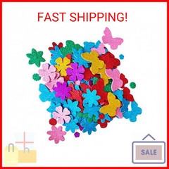 Glitter Foam Flower and Butterfly Shapes Stickers, Self-Adhesive Stickers Kid’s