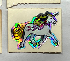 Vintage BJ ‘on the roll’ Sm Stickers Unicorn Rainbow Hearts Prism Kitten Balloon