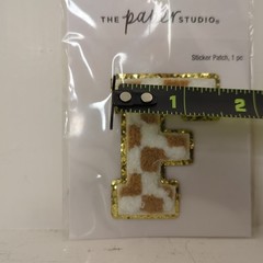 The Paper Studio Chenille F Brown White Checker Sticker Patch Alphabet Letter