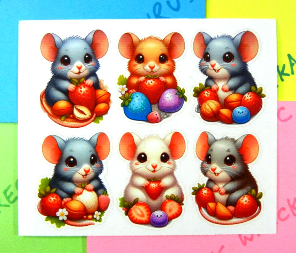 Colorful Mice Fruits & Nuts Small Sticker Sheet