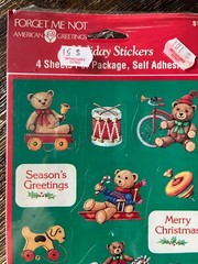 Vintage American Greetings Sticker Sheet Christmas Teddy Bears 4 Sheets NOS