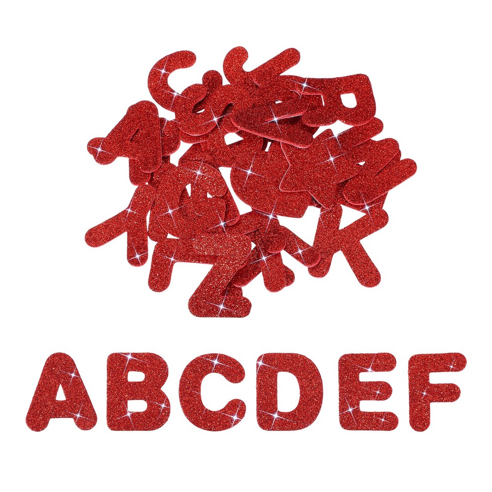 Alphabet Foam Stickers, 104Pcs Letters A-Z EVA Self Adhesive Glitters, Red