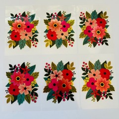 Vintage Y2K Retro Die Cut Prism Glitter Foil Decal FLOWER BOUQUET theme 6pk