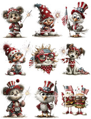 Whimsical 4th Of July Collage Sheet Supplies Scrapbook Junk Journal Card Toppers