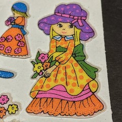 Vintage 1970s 1980s Puffy Stickers Prairie Girls in Bonnets Hats Flowers Boho