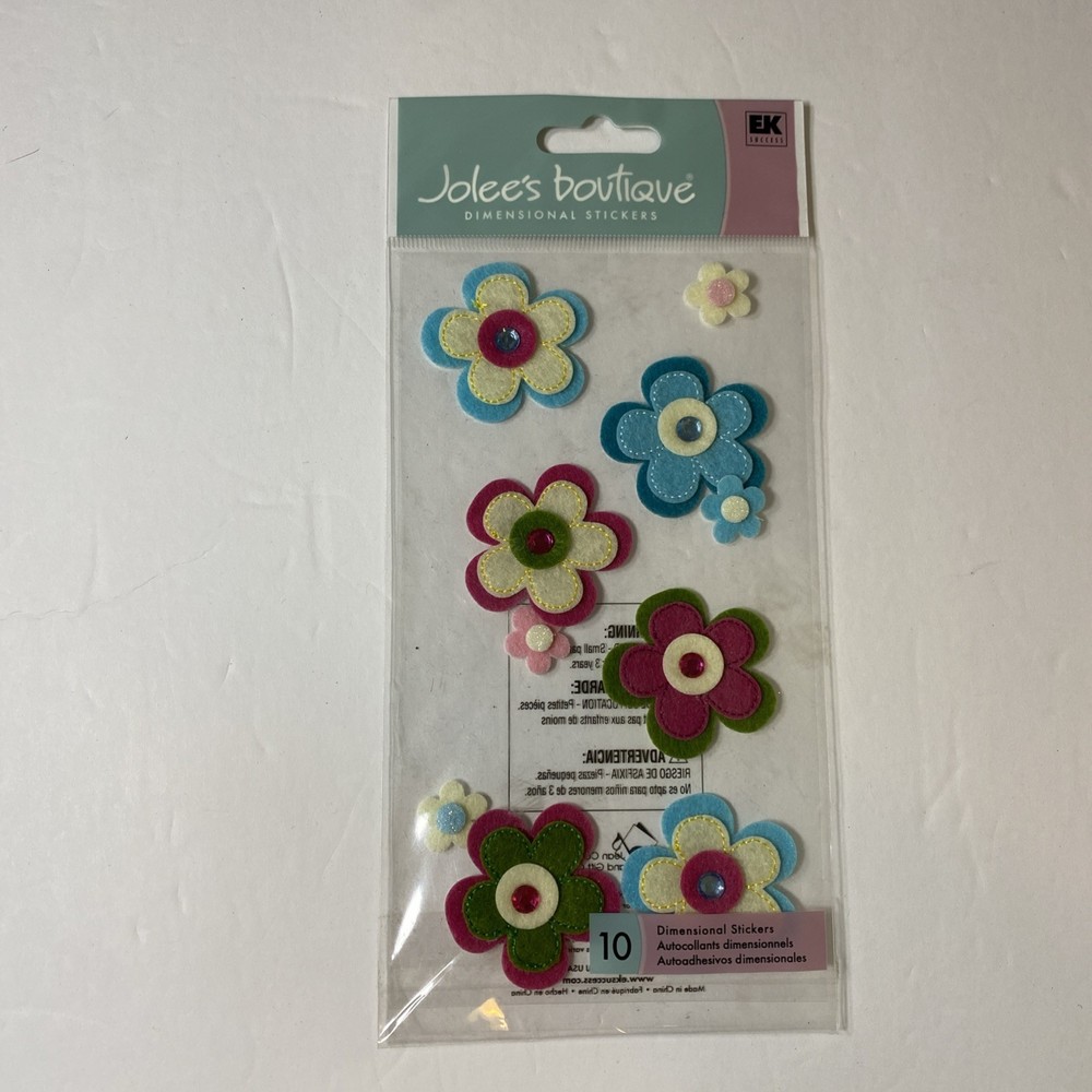Jolees Layered Spring Flowers Stitched Purple Blue Pink Yellow Scrapbook Sticker