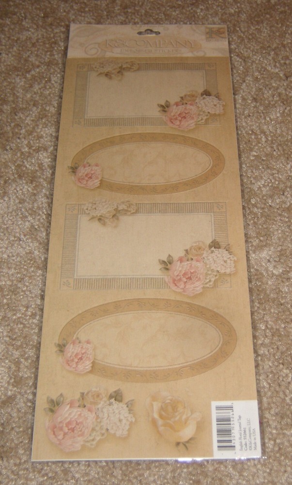 K&Company Embossed Stickers ~ English Floral Journal Tags
