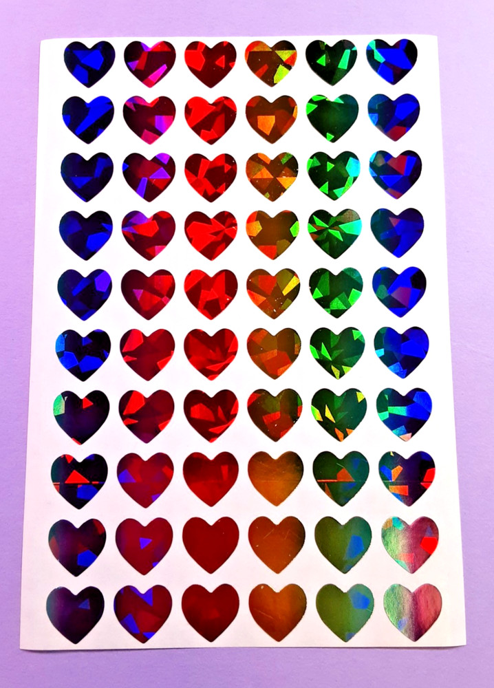 colorful hologram hearts sticker sheet