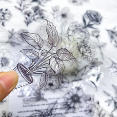 50Pcs Black Transparent Waterproof Plant Stickers for Scrapbooking, Journaling &