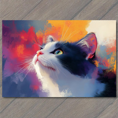 STICKER Black White Cat Green Eye Glow Color Splash Orange Red Purple Sky