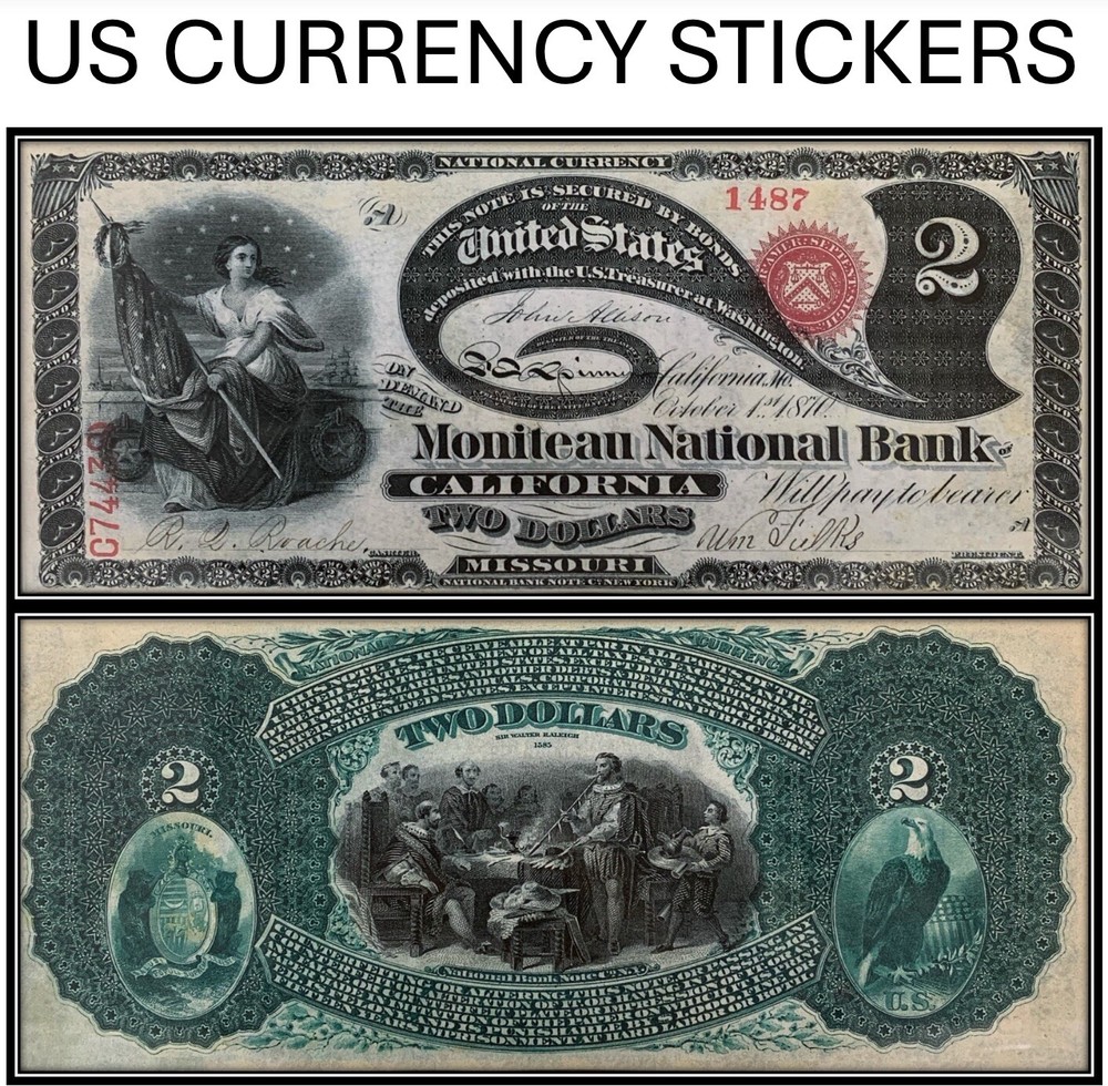 $2 Two Dollar National Bank Note Original Series (US CURRENCY STICKERS)