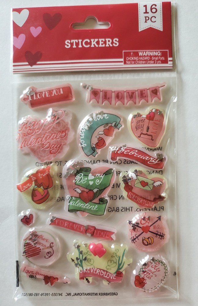Valentine’s Day/Love/Romance/Hearts Puffy Stickers 16pc