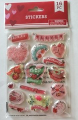 Valentine’s Day/Love/Romance/Hearts Puffy Stickers 16pc
