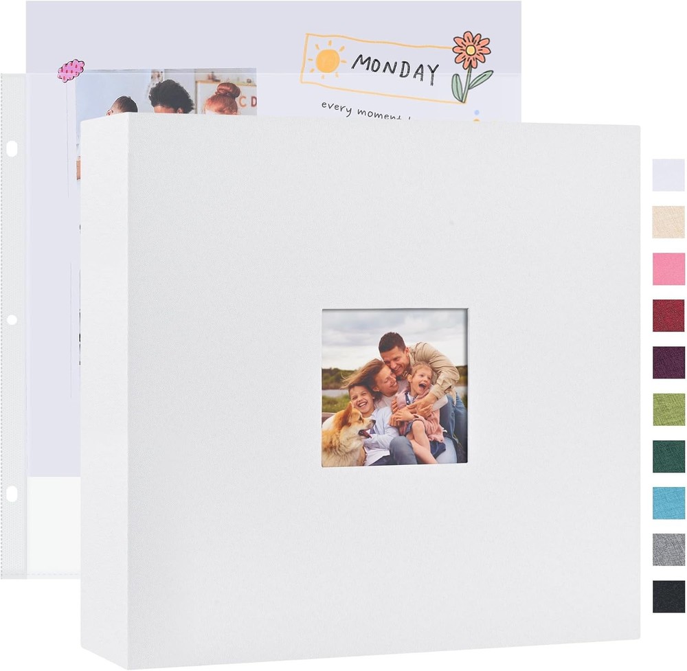 12×12 DIY Scrapbook Photo Album Linen Cover 3-Ring Binder 40 Sleeves White