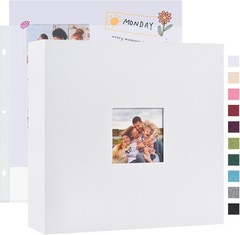 12×12 DIY Scrapbook Photo Album Linen Cover 3-Ring Binder 40 Sleeves White