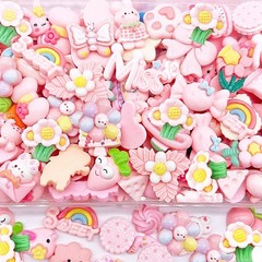 JINDUODUO 100Pcs Flatback Resin Slime Charms, Kawaii Assorted Medium, pink