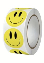500 pcs Sticker Roll Yellow Tradition Happy Smile Face Semi Gloss Self Adhesive