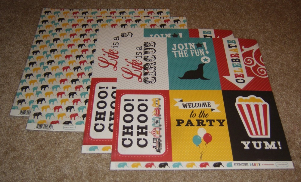 Carta Bella 12×12 Double Sided Scrapbook Papers(4) Circus Party Journaling Cards