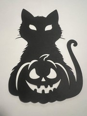 Black Cat With Pumpkin Halloween Paper Piece Handmade With Card stock For Scrape
