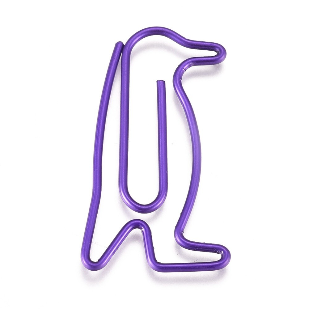 Purple Penguin Iron Cute Paper Clips, Funny Bookmark Marking Clips 5 each