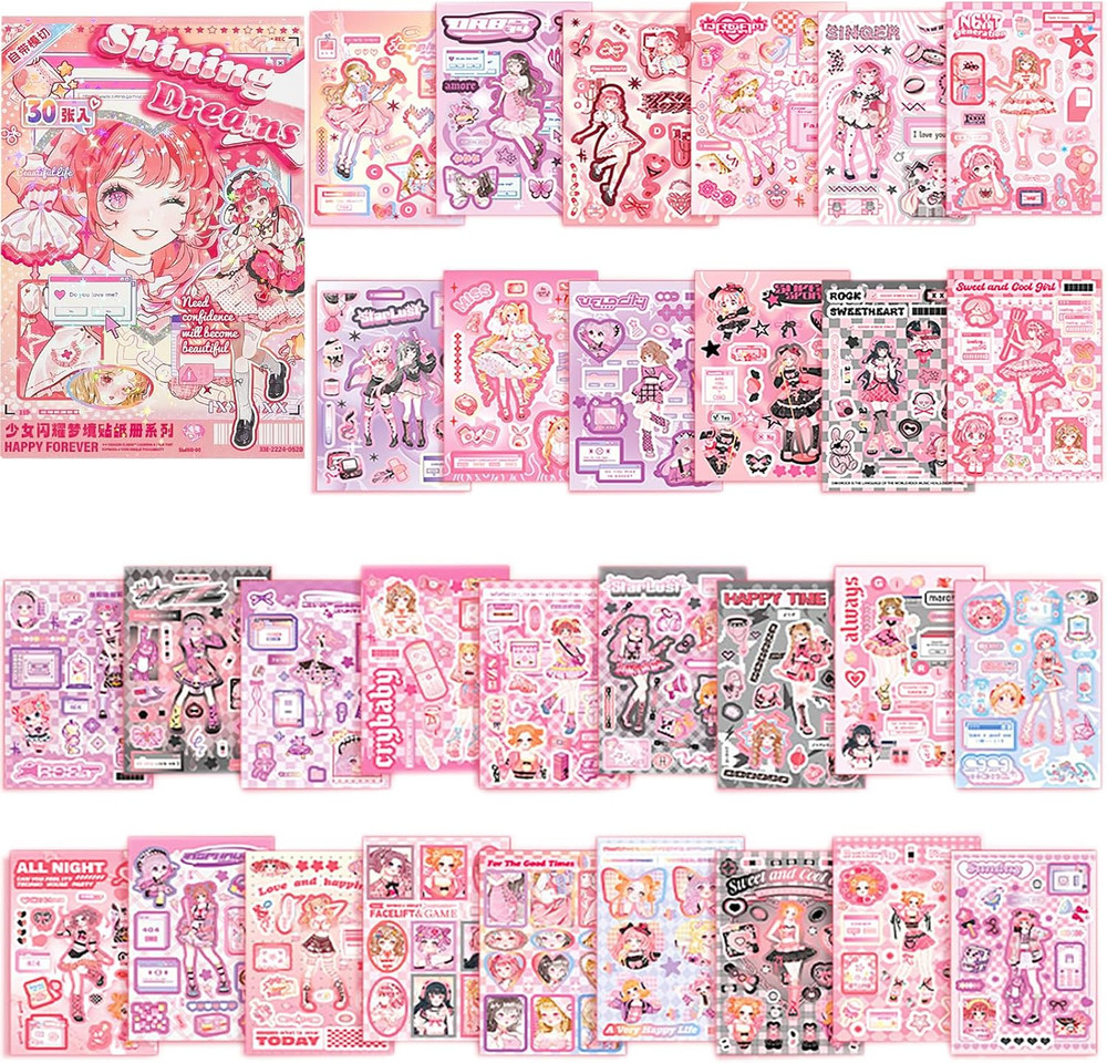 Cute Scrapbook Stickers Book – 500 Pre-Cut A5 Size Cute Girl & Kawaii People Sti