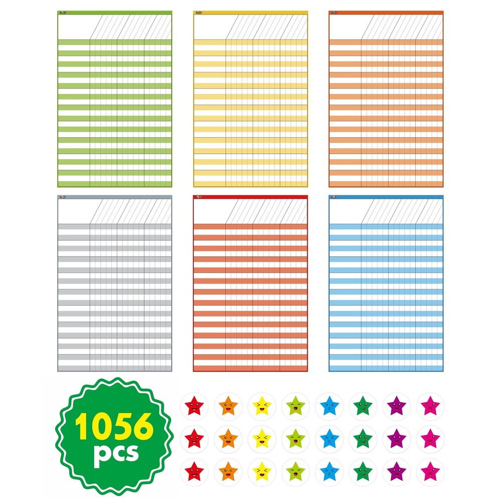 6 Pack 11×17 Inch Dry Erase Incentive Chart with 1056 Reward Stars Tracking