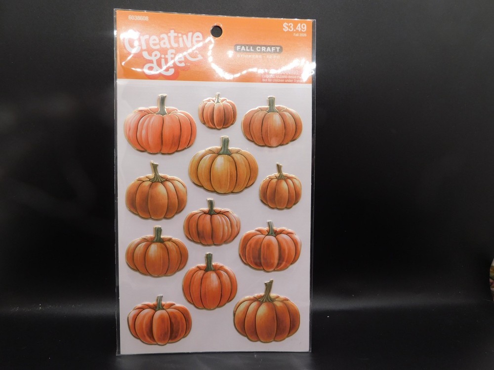 Creative life fall craft Foil Pumpkin puffy stickers 12pc
