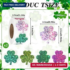 1000 PCS St Patricks Stickers for Kids 2 Rolls Sparkly Shamrock Stickers 5 Desig