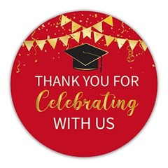 2″ Red and Gold Graduation Thank You Stickers, 50 Congrats Grad Party Round