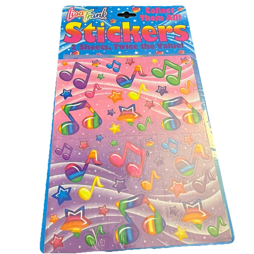 Vintage Lisa Frank Stickers Music Notes Stars Full Sheet Rainbow SEALED 2 sheets