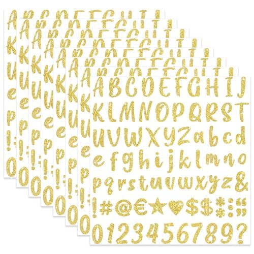 648 Pieces 8 Sheets Letter Stickers Glitter Small Self Adhesive 1 Inch Gold