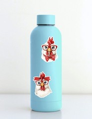 Chicken Red Glasses Die Cut Vinyl Stickers Set Scrapbooking Laptop Waterbottle