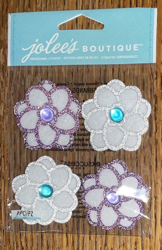 RARE Jolees Christmas Felt Flowers Glittered W/ Gems Wedding Scrapbook Stickers