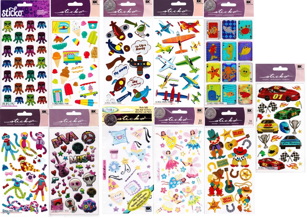 Sticko Stickers CHILDHOOD Choice – Play Toy Plane Cowboy Fly Fairies -NIP