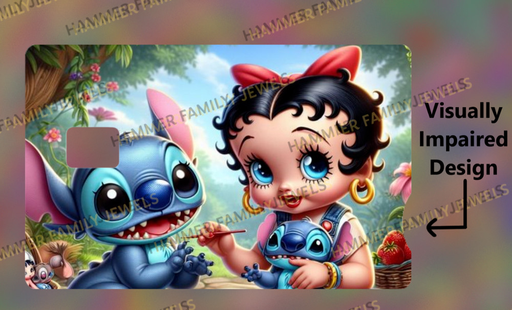 Betty Boop and Stitch Fan Art Credit Card Decal Visually Impaired Decal