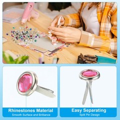 250 x Paper Fasteners Mini Metal Rhinestone Fastener Pink 0.5″x0.3″