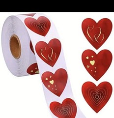 500 pcs Sticker Seals Roll Red Heart Semi Gloss Self Adhesive All Purpose